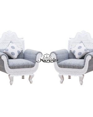 Polish Pu Polish Color White Fabric Color Grey Printed Carved Sofa Set