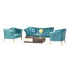 Royal green Velvet wooden legs with golden pu finish centre table pu finish onex marble brass lines plated on the sides polyester polish teak board