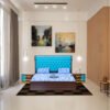 Wallnut-Matt-polish-brass-handles-Leatherite-upholstery-laminated-inside-hydraulic-bed-Chanel-pull-out-drawers-background
