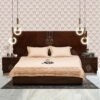 Wallnut-PU-polish-brass-strips-laminated-inside-hydraulic-bed-Chanel-pull-out-drawers-background