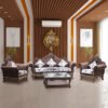 Teak wood customized carving velvet jacquart combination centre table w glass and 4 side carving walnut and golden combination polish