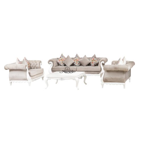 Teak wood frame hand carved velvet upholstery white and silver high gloss polish even at borders ethnic embroidery cushions