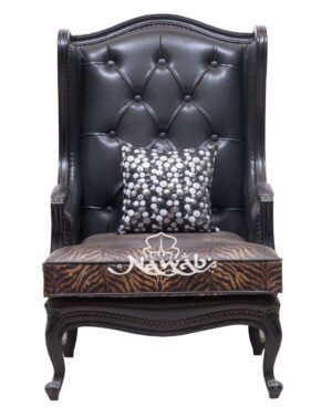 Wing chair victorian classical chair leatherette combination fabric black polish customized quilting